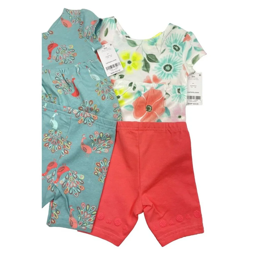 Carter's Baby Girl Shorts & Top 4-pc Set Size 12 Month - Picture 11 of 13